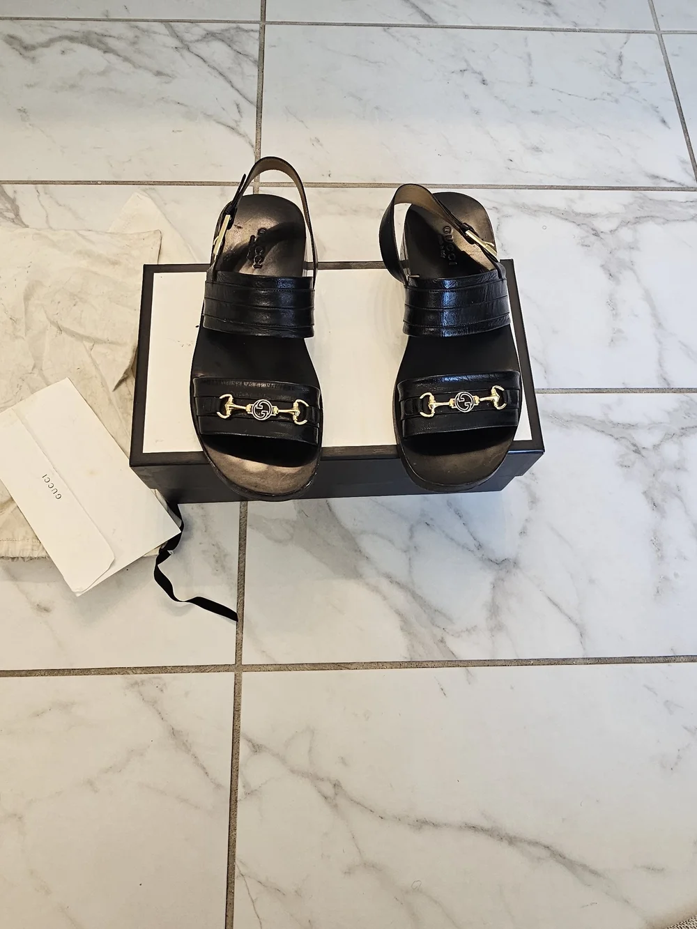 Gucci Black Leather Horsebit Slide Sandals